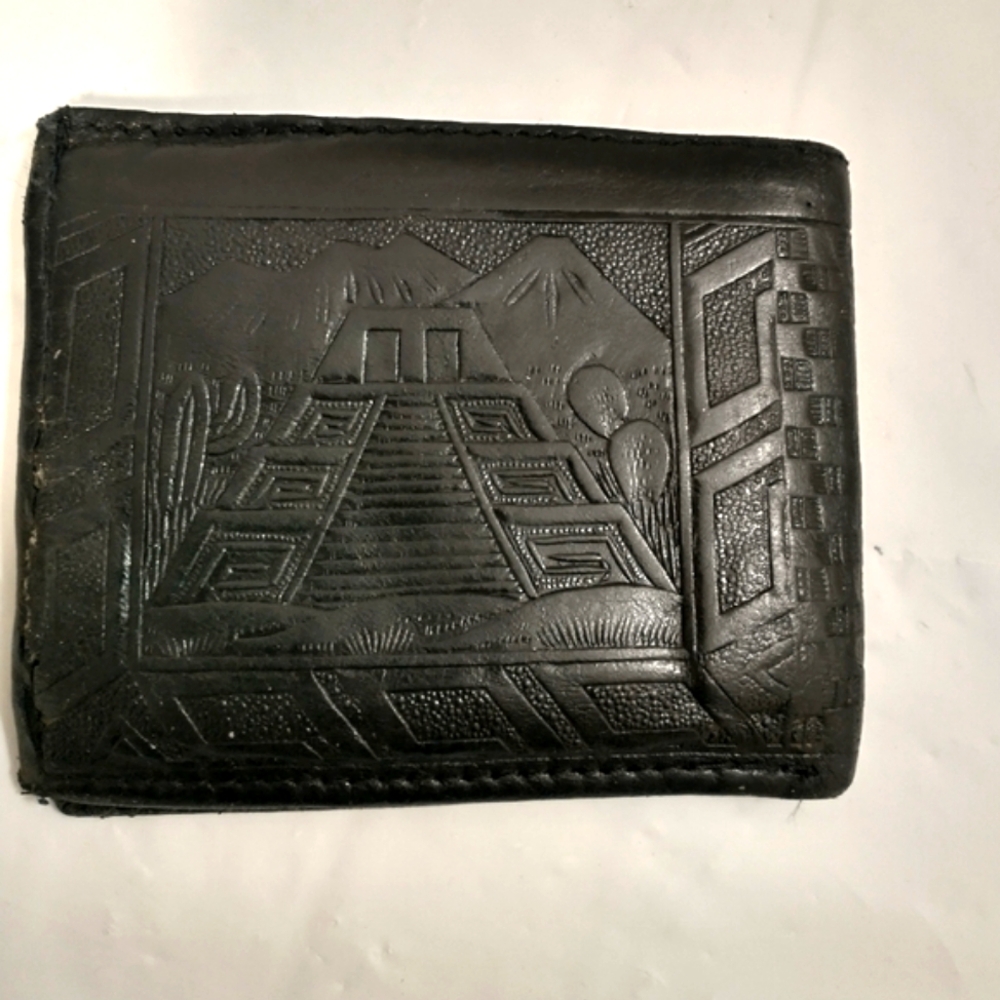 Men's Black Genuine Leather Wallet Embossed Design Made in Mexico